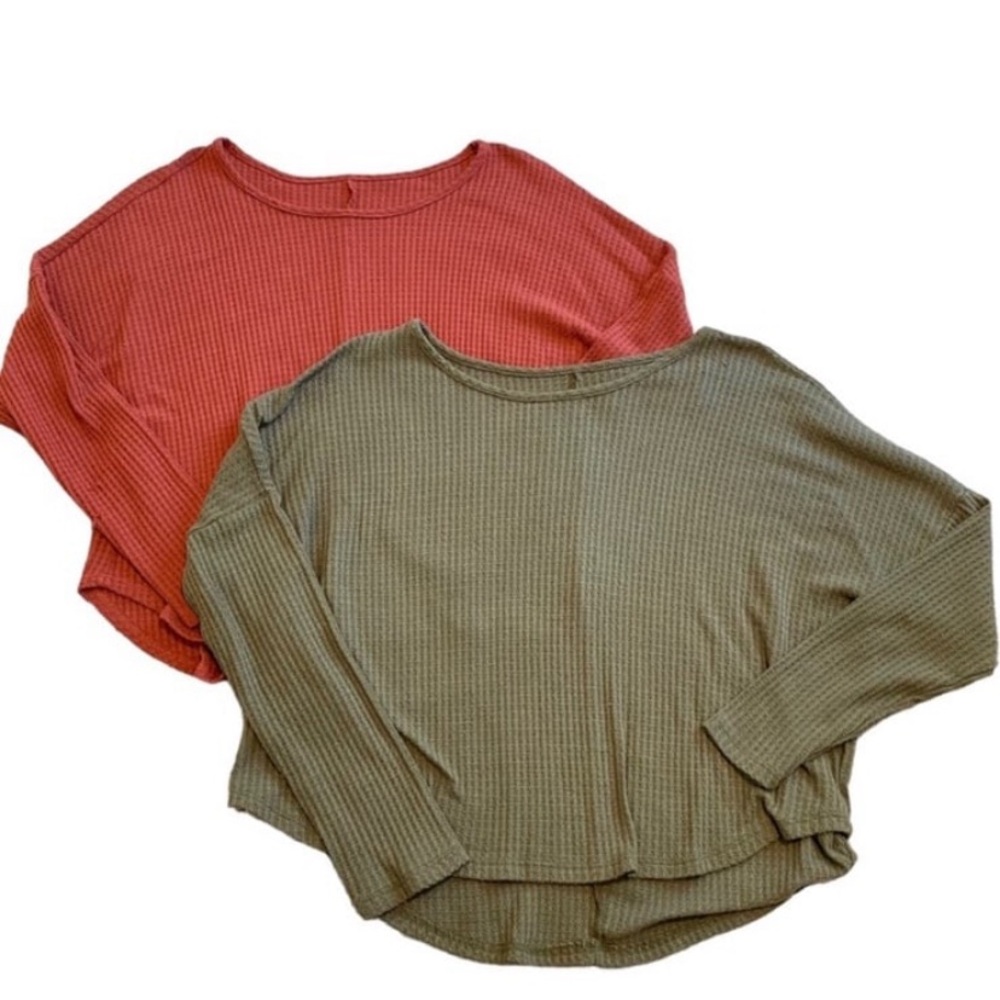 Women’s Waffle Knit Dolman Sleeve Scoop Neck Top Bundle in Size Small